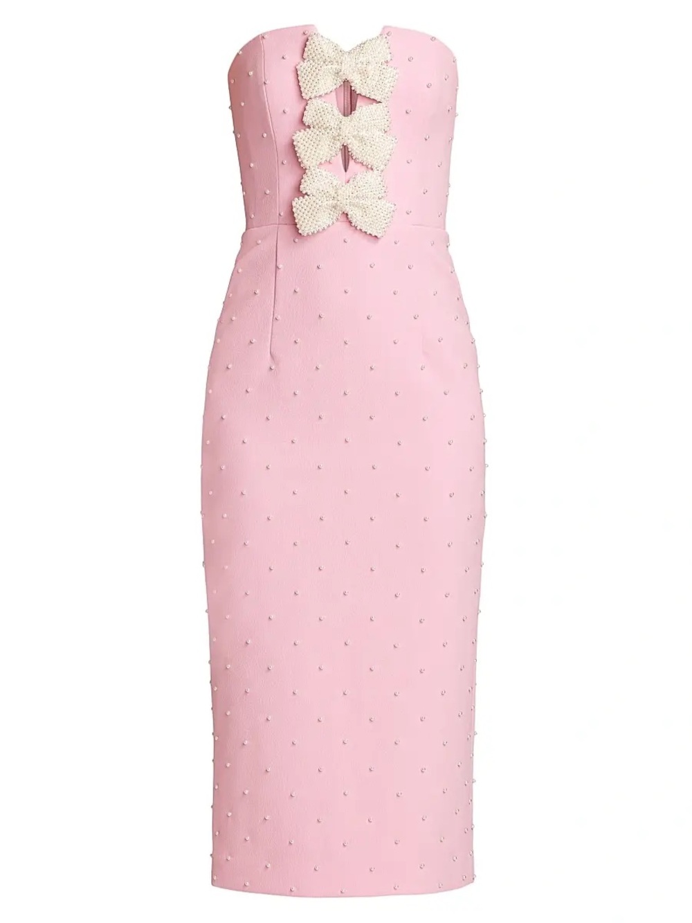 Rebecca Vallance Pink Pearl-Embellished Dress with Bow Accents